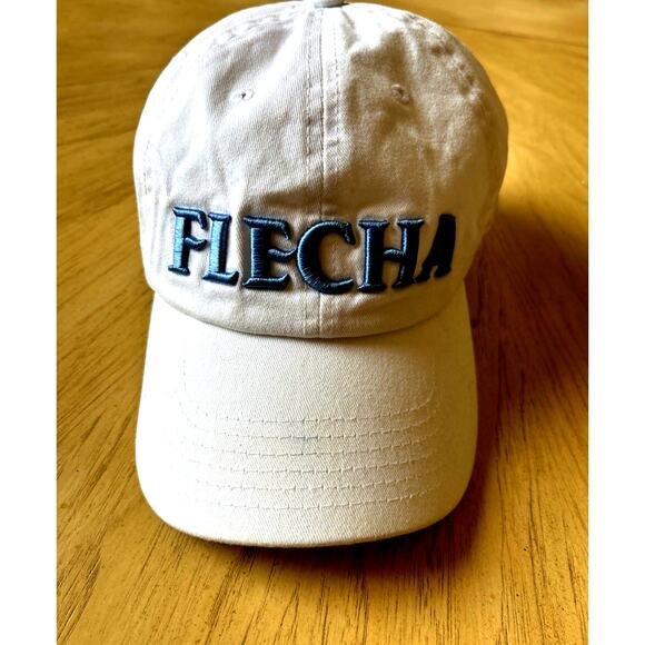 Flecha White Hat Baseball Sun Hat Cap Used One Size 100% Cotton White Blue - Picture 1 of 5